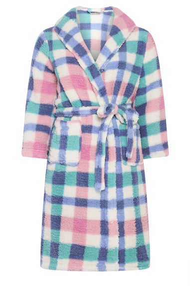 Yours Curve White Check Shawl Collar Maxi Dressing Gown
