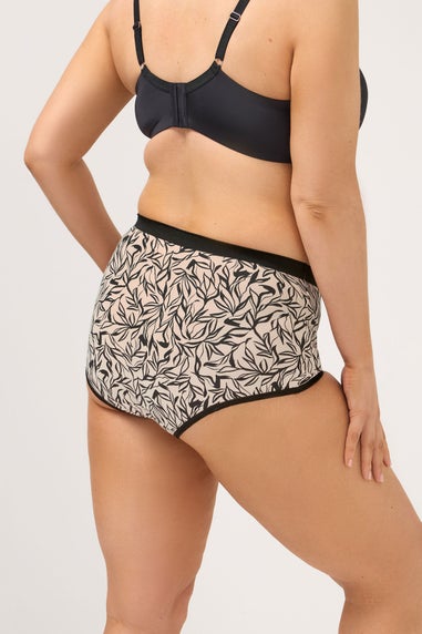 Yours 5 Pack Curve Black Leaf Print Full Briefs