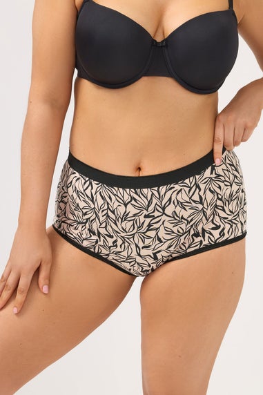 Yours 5 Pack Curve Black Leaf Print Full Briefs