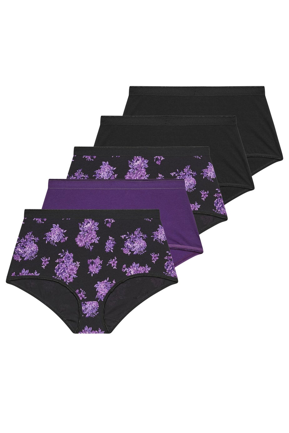 Yours 5 Pack Curve Purple Floral Full Briefs