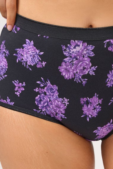 Yours 5 Pack Curve Purple Floral Full Briefs