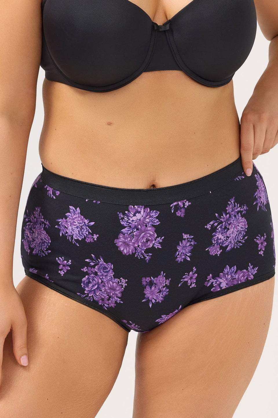 Yours 5 Pack Curve Purple Floral Full Briefs