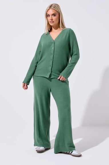 Yours Limited Curve Khaki Green Button Through Cardigan