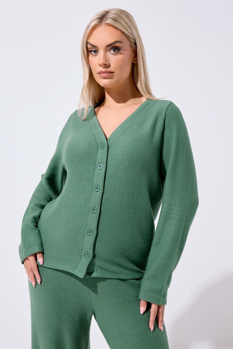Yours Limited Curve Khaki Green Button Through Cardigan