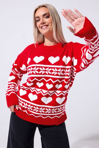 Yours Limited Curve Red Fairisle Heart Knitted Jumper