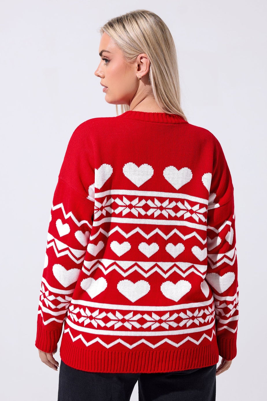 Yours Limited Curve Red Fairisle Heart Knitted Jumper