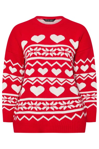 Yours Limited Curve Red Fairisle Heart Knitted Jumper
