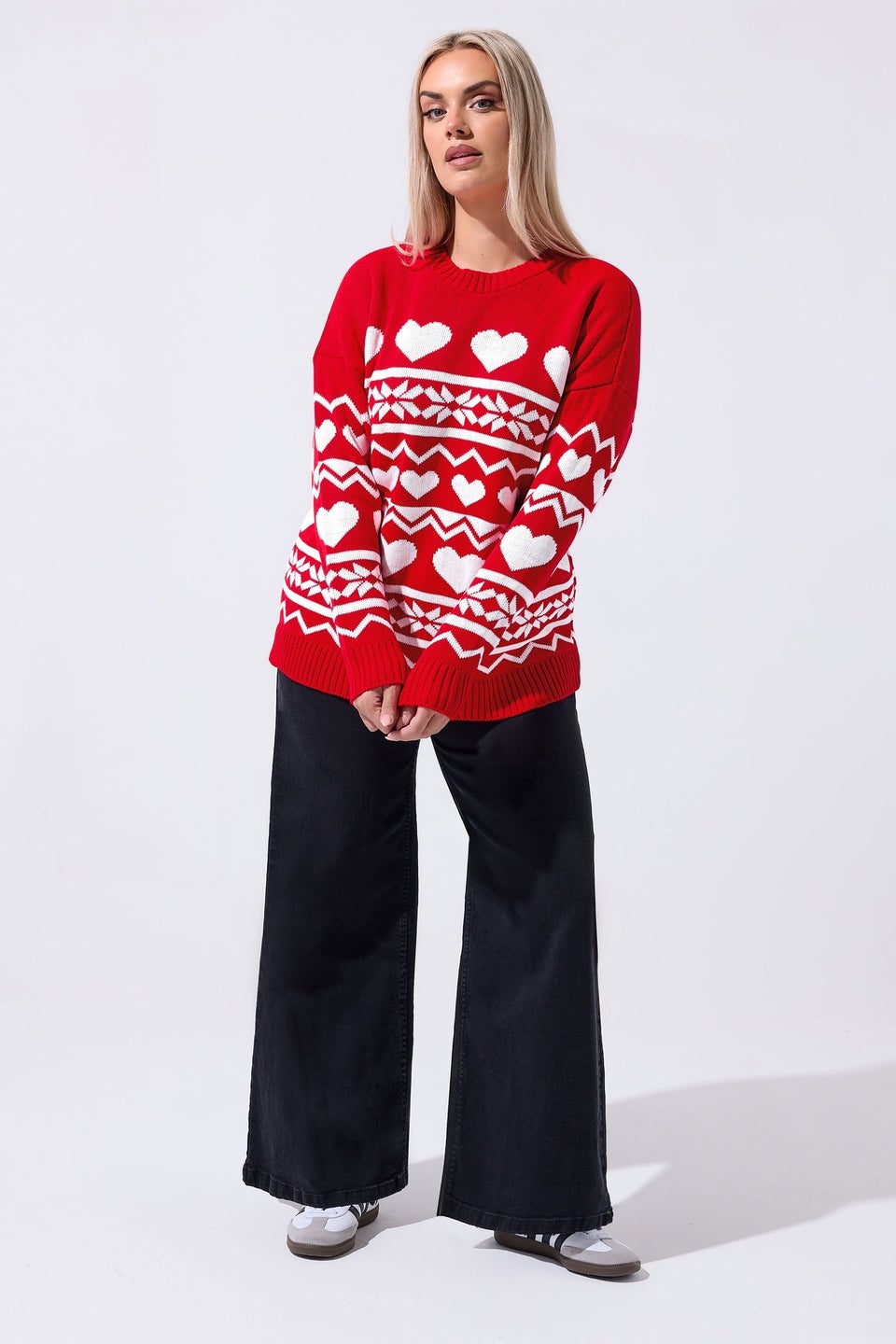 Yours Limited Curve Red Fairisle Heart Knitted Jumper
