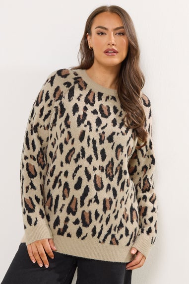Yours Curve Natural Brown Soft Touch Leopard Jumper