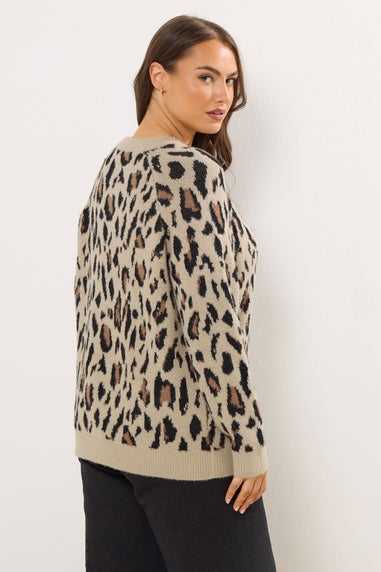 Yours Curve Natural Brown Soft Touch Leopard Jumper