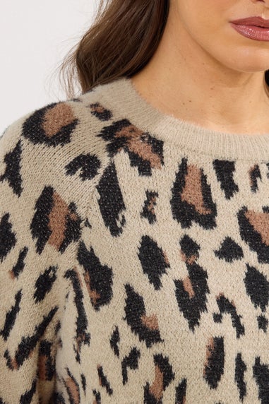 Yours Curve Natural Brown Soft Touch Leopard Jumper