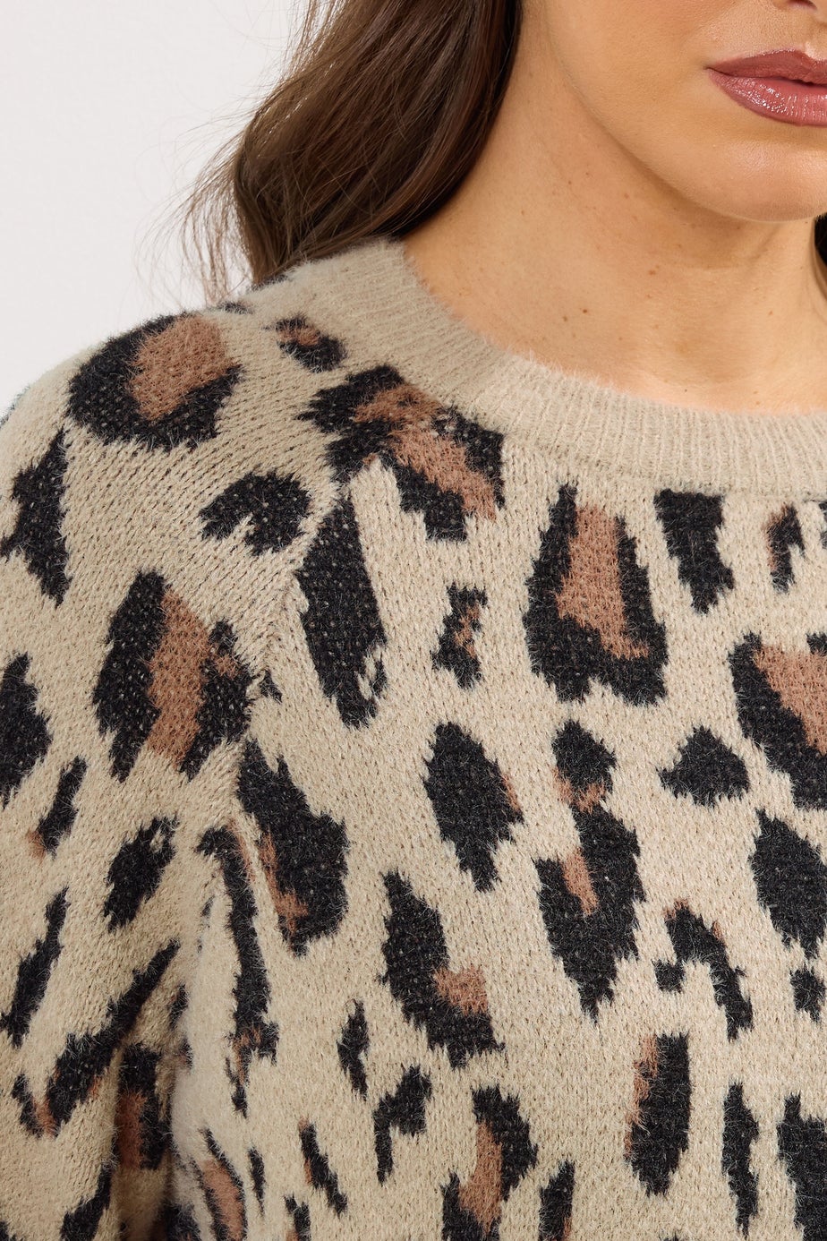 Yours Curve Natural Brown Soft Touch Leopard Jumper