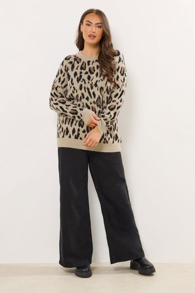 Yours Curve Natural Brown Soft Touch Leopard Jumper