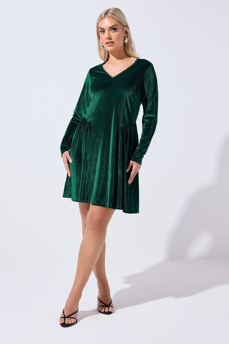 Yours Limited Curve Forest Green Velvet Skater Dress