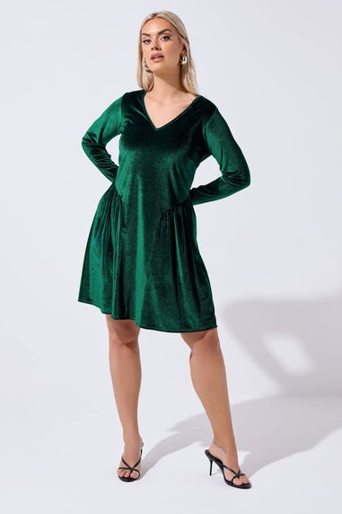 Yours Limited Curve Forest Green Velvet Skater Dress