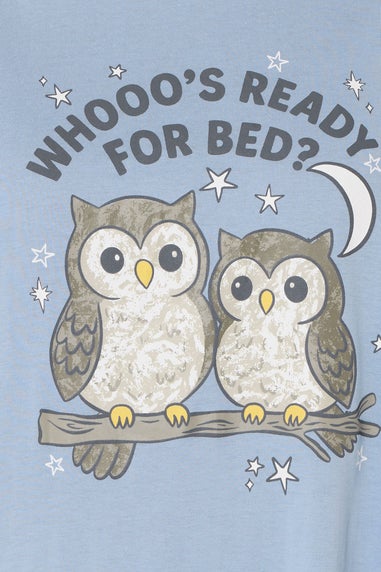 Yours Curve Blue 'Whooo's Ready For Bed?' Owl Print Maxi Nightdress