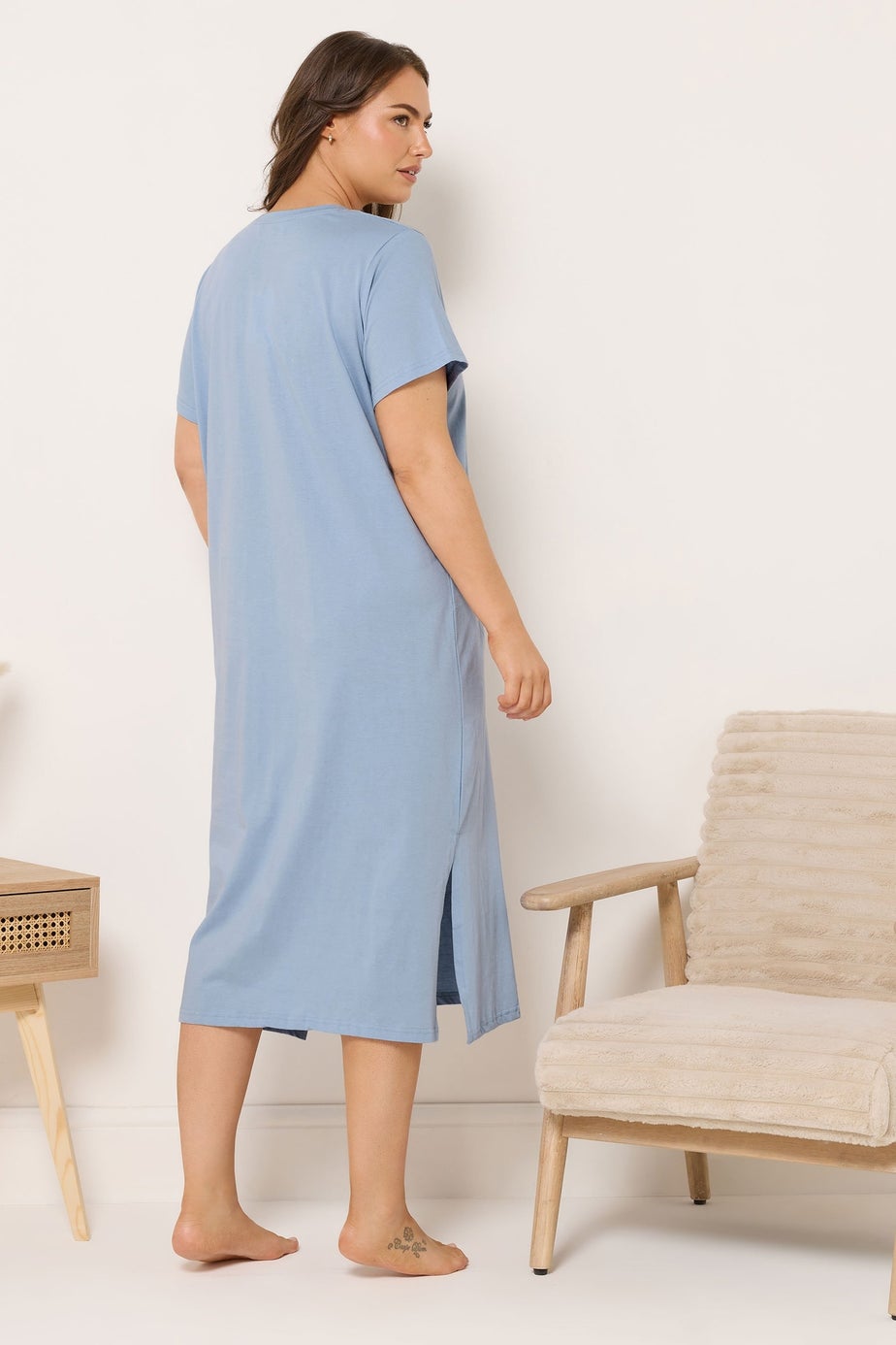Yours Curve Blue 'Whooo's Ready For Bed?' Owl Print Maxi Nightdress