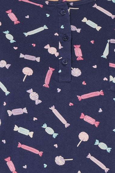 Yours Curve Navy Blue Sweet Print Placket Nightdress