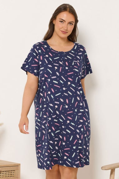 Yours Curve Navy Blue Sweet Print Placket Nightdress