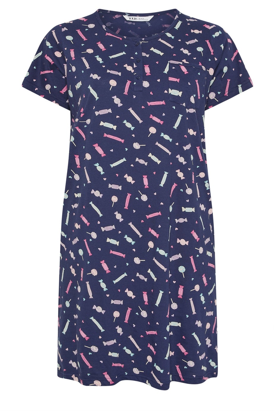 Yours Curve Navy Blue Sweet Print Placket Nightdress