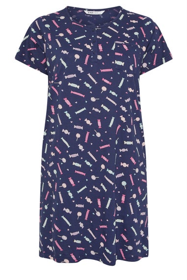 Yours Curve Navy Blue Sweet Print Placket Nightdress