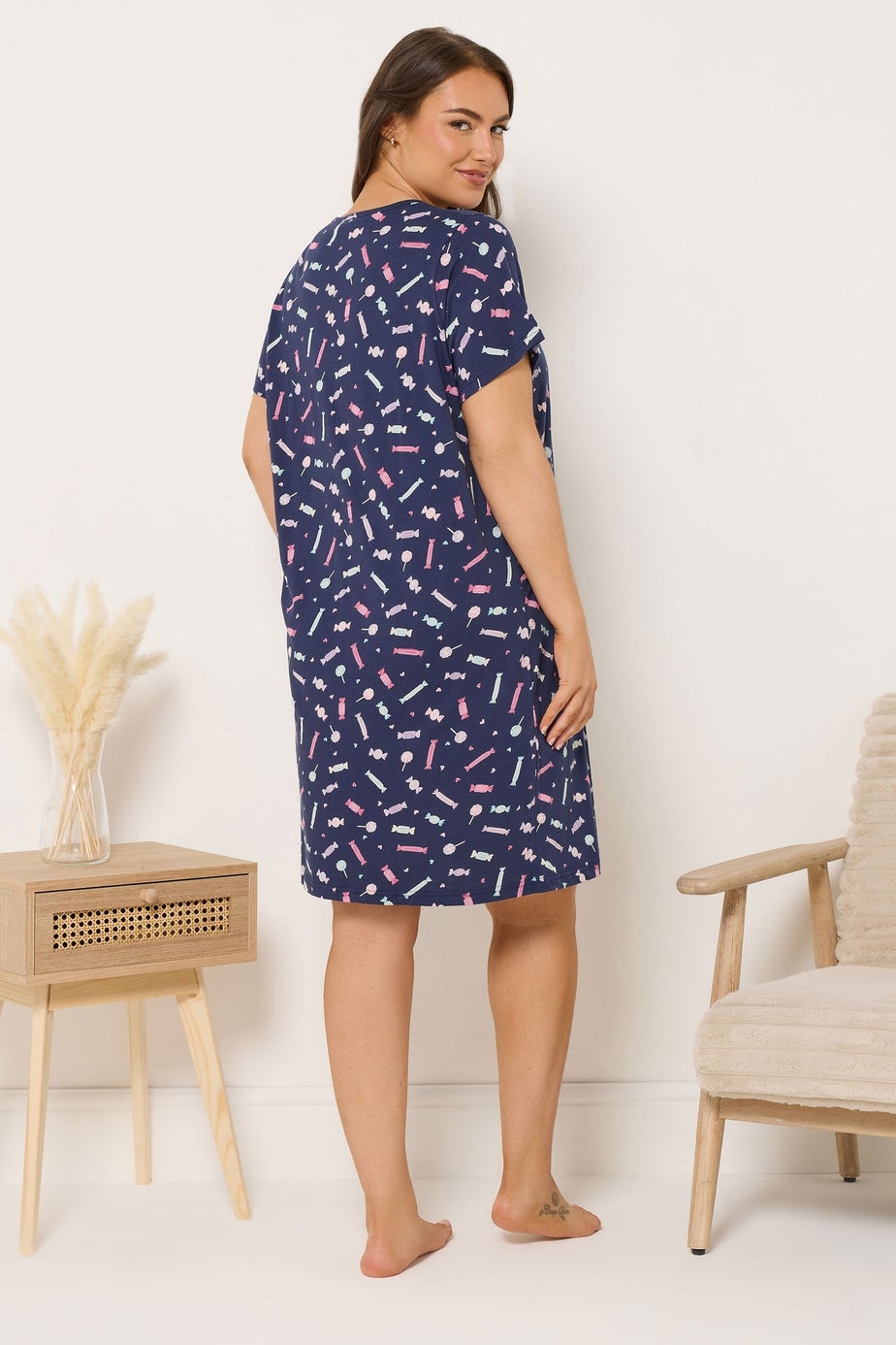 Yours Curve Navy Blue Sweet Print Placket Nightdress