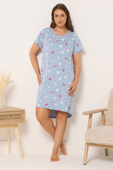 Yours Curve Blue Polar Bear Print Dipped Back Nightdress