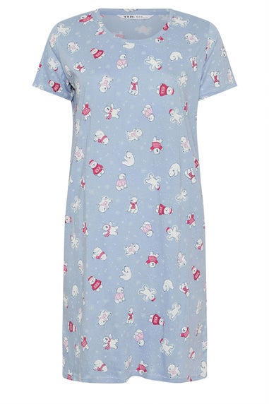 Yours Curve Blue Polar Bear Print Dipped Back Nightdress