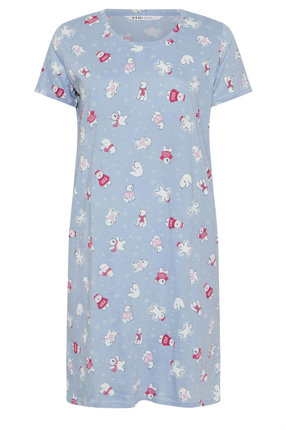 Yours Curve Blue Polar Bear Print Dipped Back Nightdress