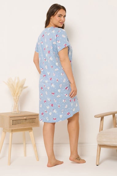 Yours Curve Blue Polar Bear Print Dipped Back Nightdress