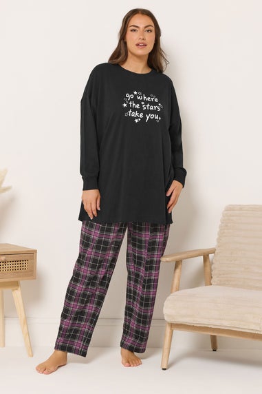 Yours Curve Black 'Go Where The Stars Take You' Slogan Pyjama Top