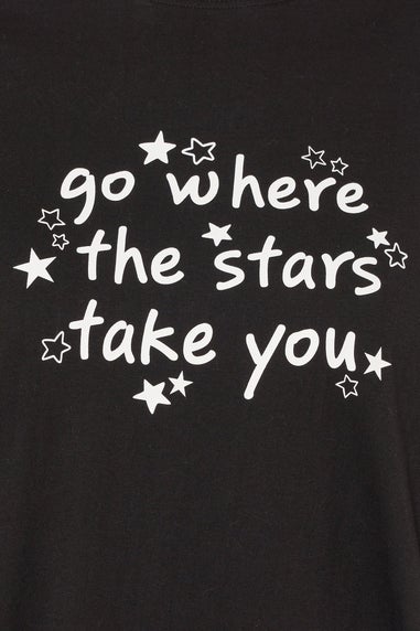 Yours Curve Black 'Go Where The Stars Take You' Slogan Pyjama Top