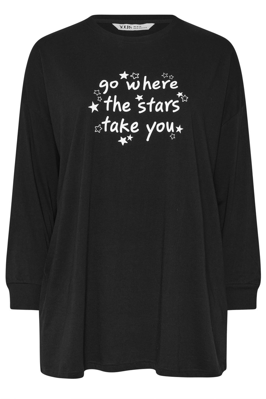 Yours Curve Black 'Go Where The Stars Take You' Slogan Pyjama Top
