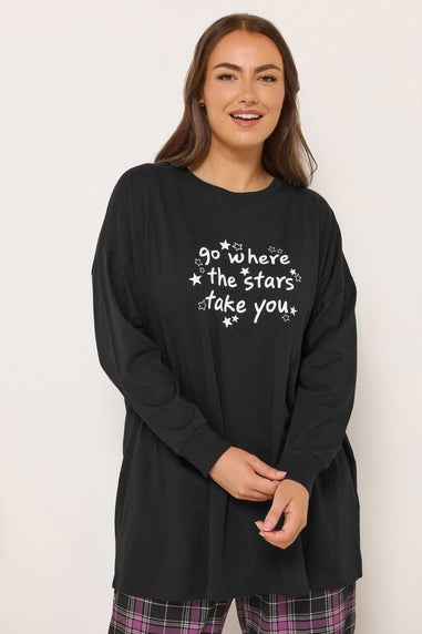 Yours Curve Black 'Go Where The Stars Take You' Slogan Pyjama Top