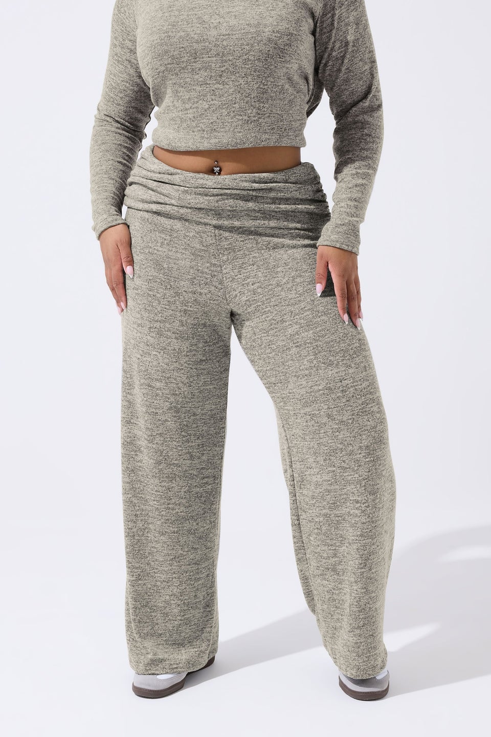 Yours Limited Curve Natural Brown Fold Over Trousers