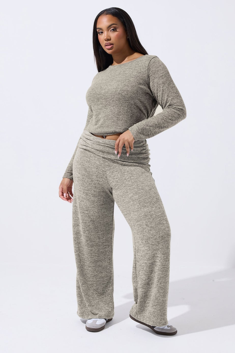 Yours Limited Curve Natural Brown Fold Over Trousers