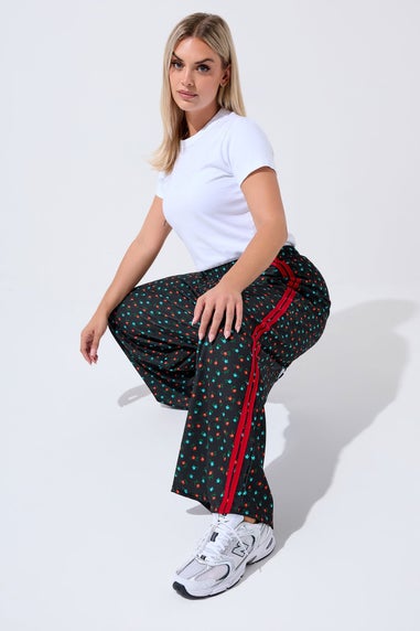 Yours Limited Curve Black Ditsy Side Stripe Wide Leg Trousers