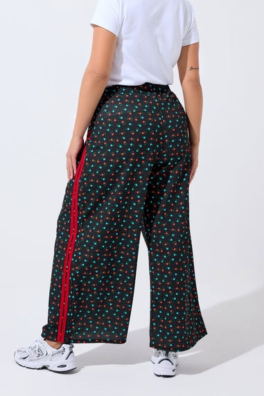 Yours Limited Curve Black Ditsy Side Stripe Wide Leg Trousers