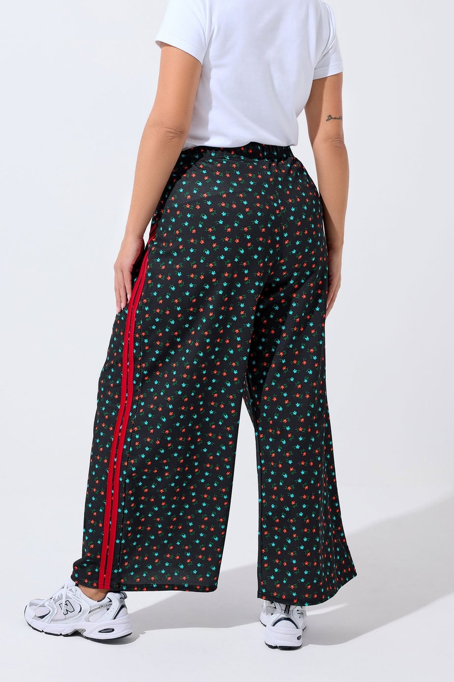 Yours Limited Curve Black Ditsy Side Stripe Wide Leg Trousers