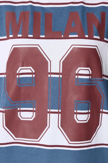 Yours Limited Curve Burgundy Red 'Milan 96' Slogan Stripe 2 in 1 T-Shirt