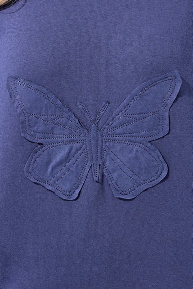 Yours Limited Curve Purple Embroidered Butterfly Oversized Sweat T-Shirt