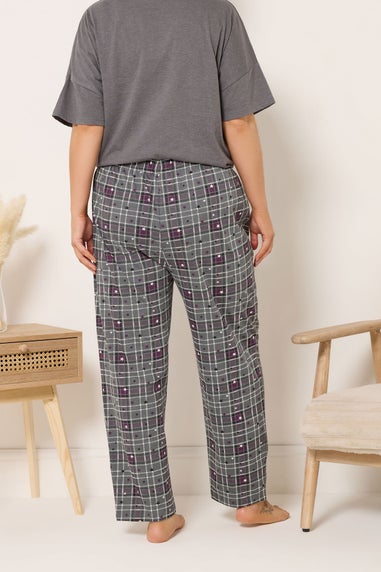 Yours Curve Grey Check Wide Leg Pyjama Bottoms