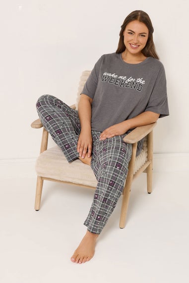Yours Curve Grey Check Wide Leg Pyjama Bottoms