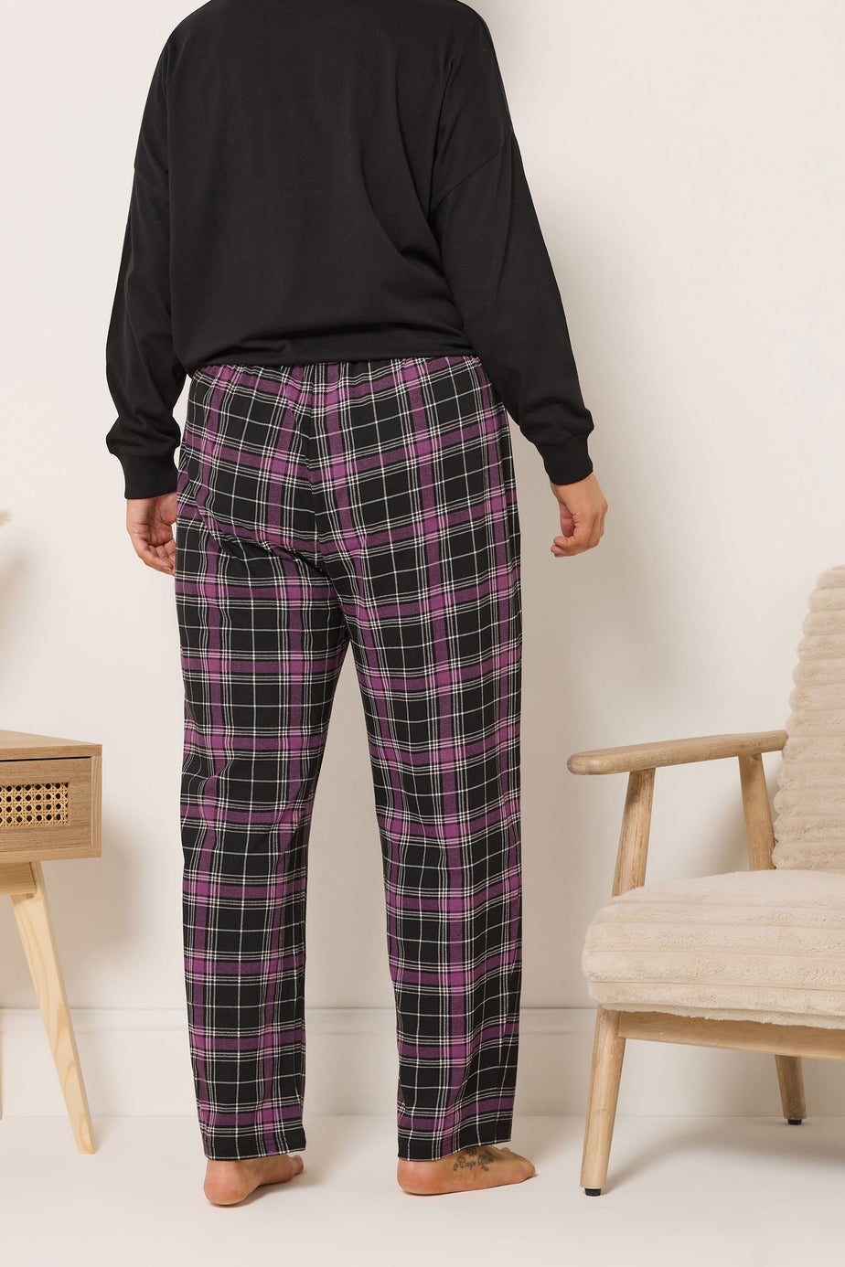 Yours Curve Black Check Wide Leg Pyjama Bottoms