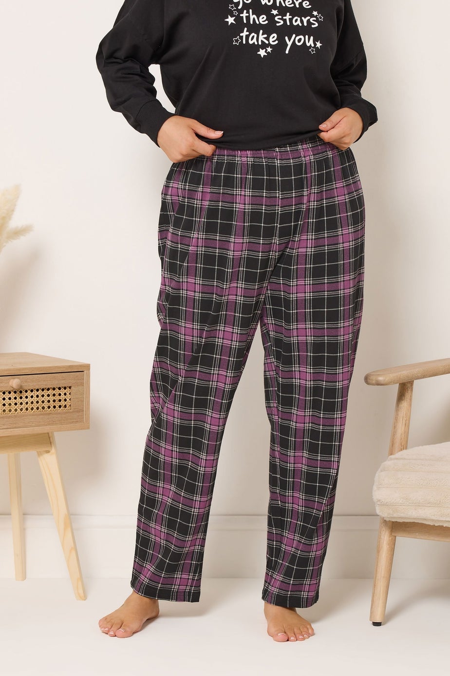 Yours Curve Black Check Wide Leg Pyjama Bottoms