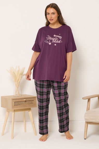 Yours Curve Black Check Wide Leg Pyjama Bottoms