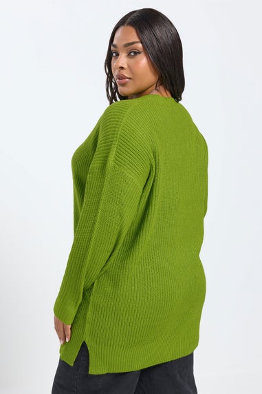 Yours Curve Green Drop Shoulder Jumper
