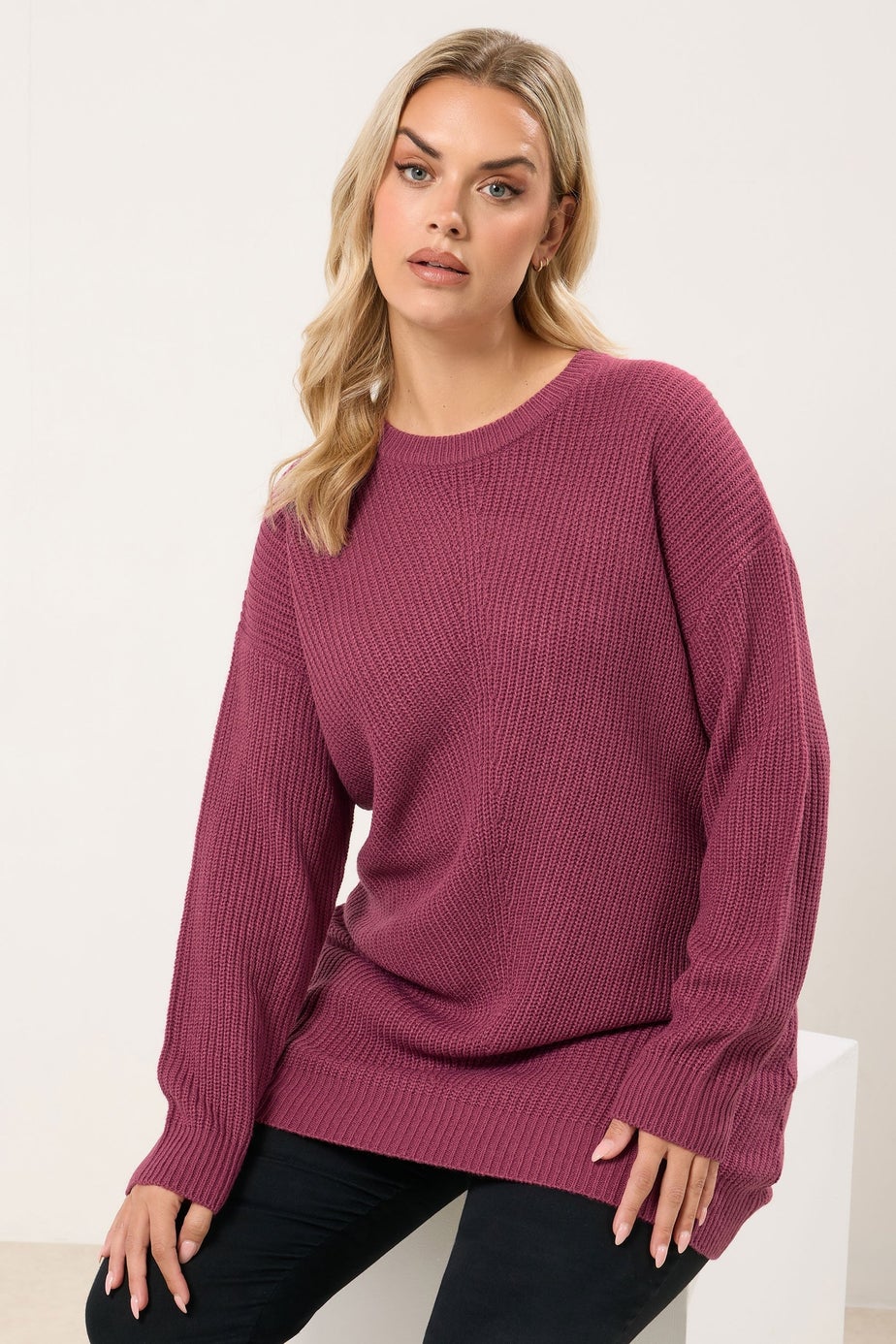 Yours Curve Dark Pink Essential Knitted Jumper