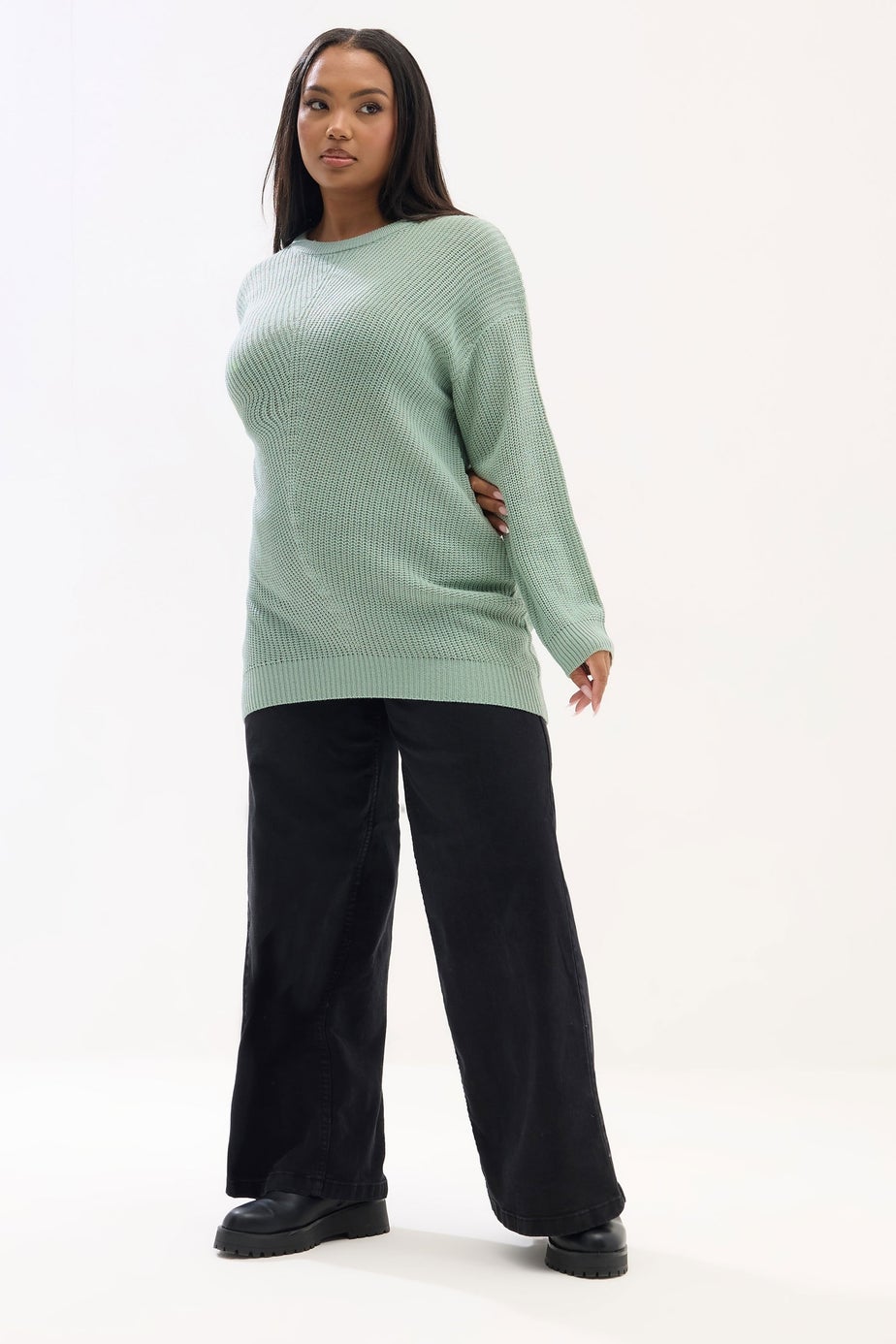 Yours Curve Essential Sage Green Knitted Jumper