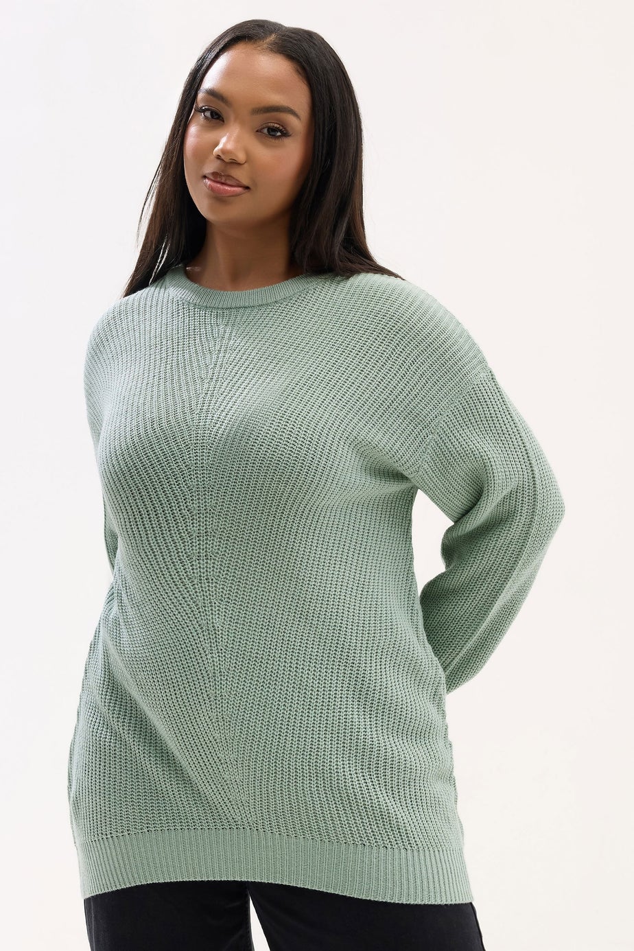 Yours Curve Essential Sage Green Knitted Jumper